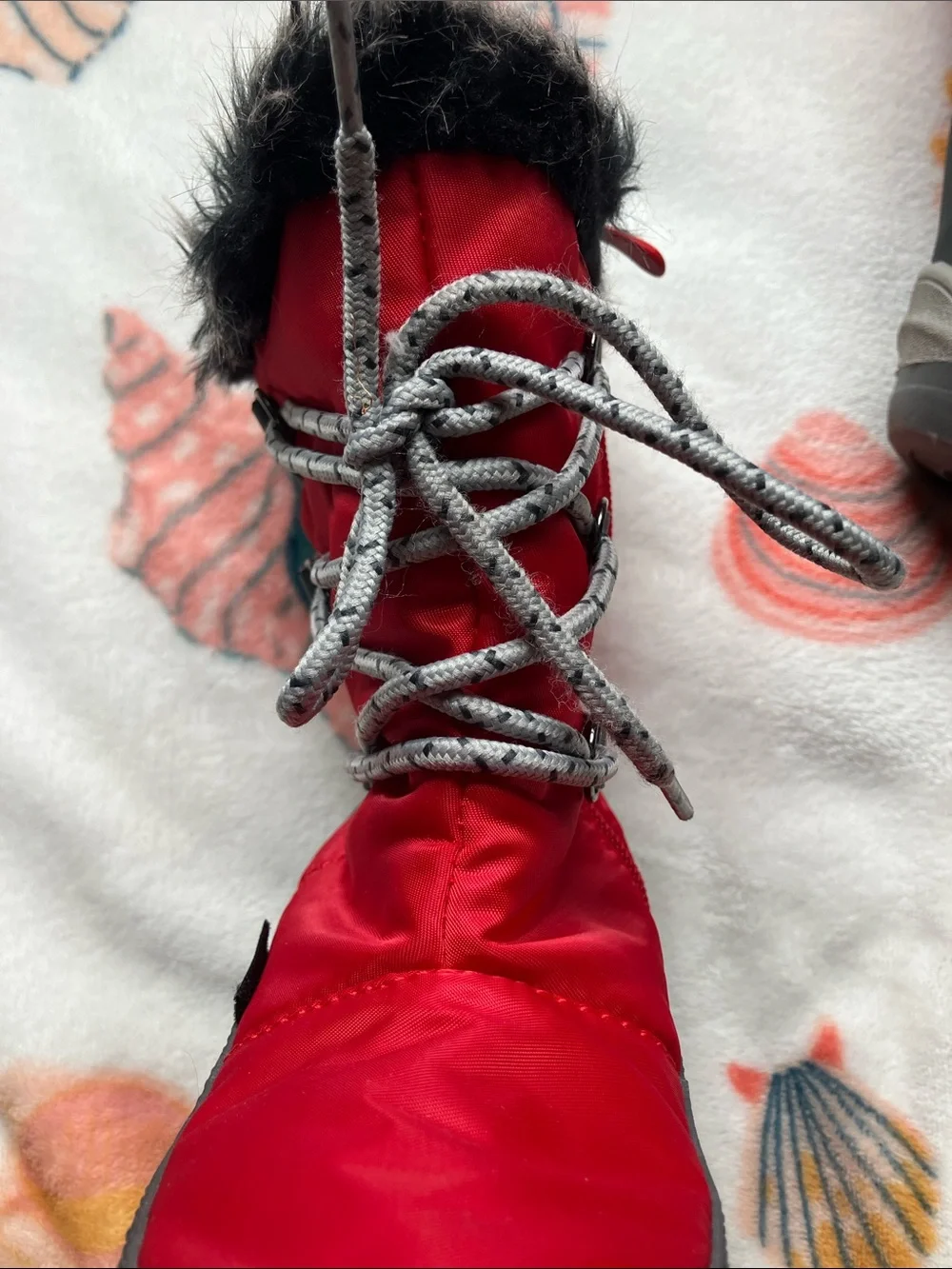 Kids Red Insulated Snow Boots with Faux Fur Trim